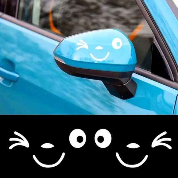 Auto Side Mirrors Wink Smiley Face Decals - Picture 1 of 6